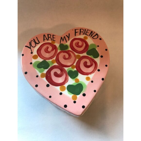 HTF Vintage C Sara 2000 Handpainted Italian Ceramic Heart Shaped Trinket Box - Picture 3 of 9